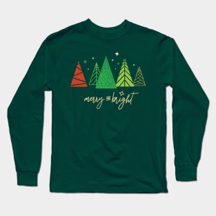 Merry and bright Christmas tree collection, illustrated Long Sleeve T-Shirt